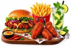 Combo - Nashville Chicken Burger + Fried Chicken Wings (3 pcs) + French Fries (Medium) + Mojito