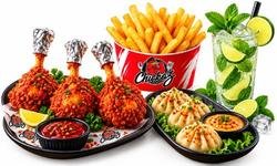 Combo -Fried Chicken Lollipop (3 pcs) + Momos (3 pcs) + French Fries (Medium) + Mojito