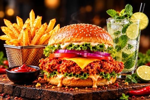 Nashville Fried Chicken Burger + French Fries + Mojito